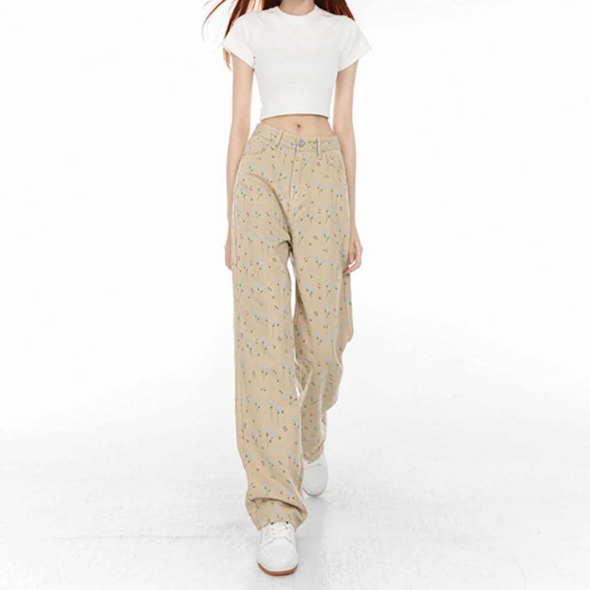 Homemade Floral Straight Leg Jeans For Women Homemade Floral Straight Leg Jeans For Women